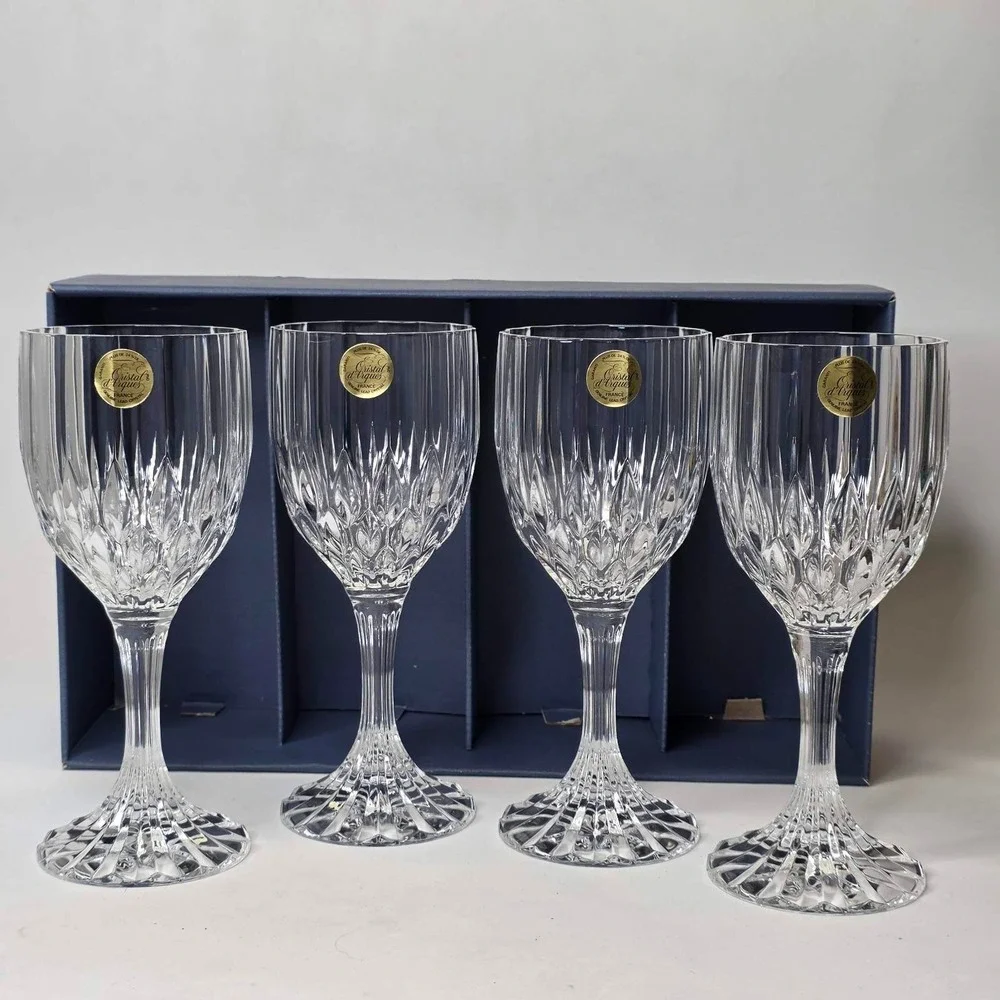 Cristal d'Arques Bretagne Durand Wine Glasses Clear Cut Crystal Elegant Vintage